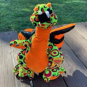 2009 Toy Factory Neon Dragon Plush 16” Psychedelic Orange Wings w/Tag